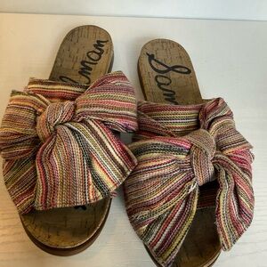 Sam Edelman Striped Bow Slide Sandals in Pink, Yellow and Multicolor